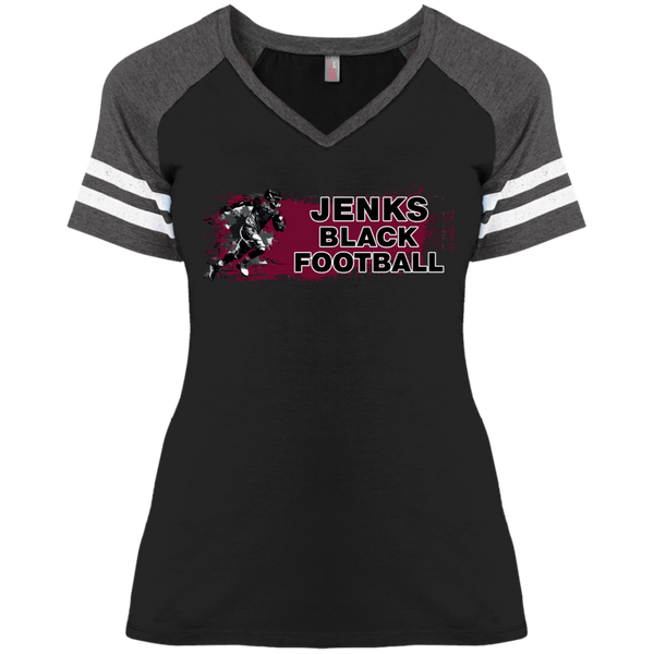 JENKS BLACK FOOTBALL Ladies' Game V-Neck T-Shirt