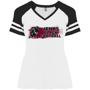 JENKS BLACK FOOTBALL Ladies' Game V-Neck T-Shirt